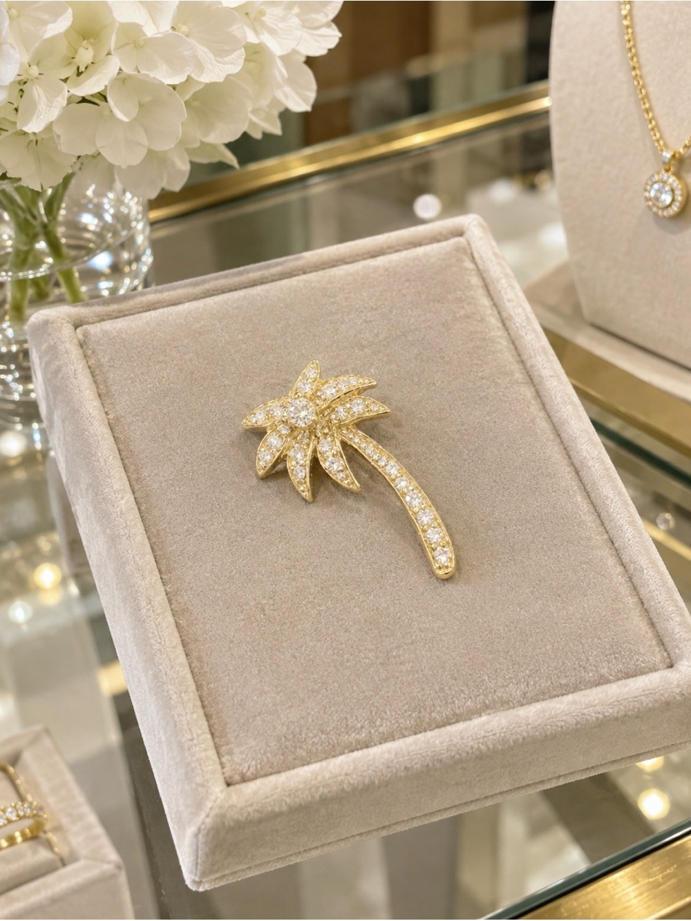 Sterling Silver Palm Tree Charm with Crystal Sparkling Stones.